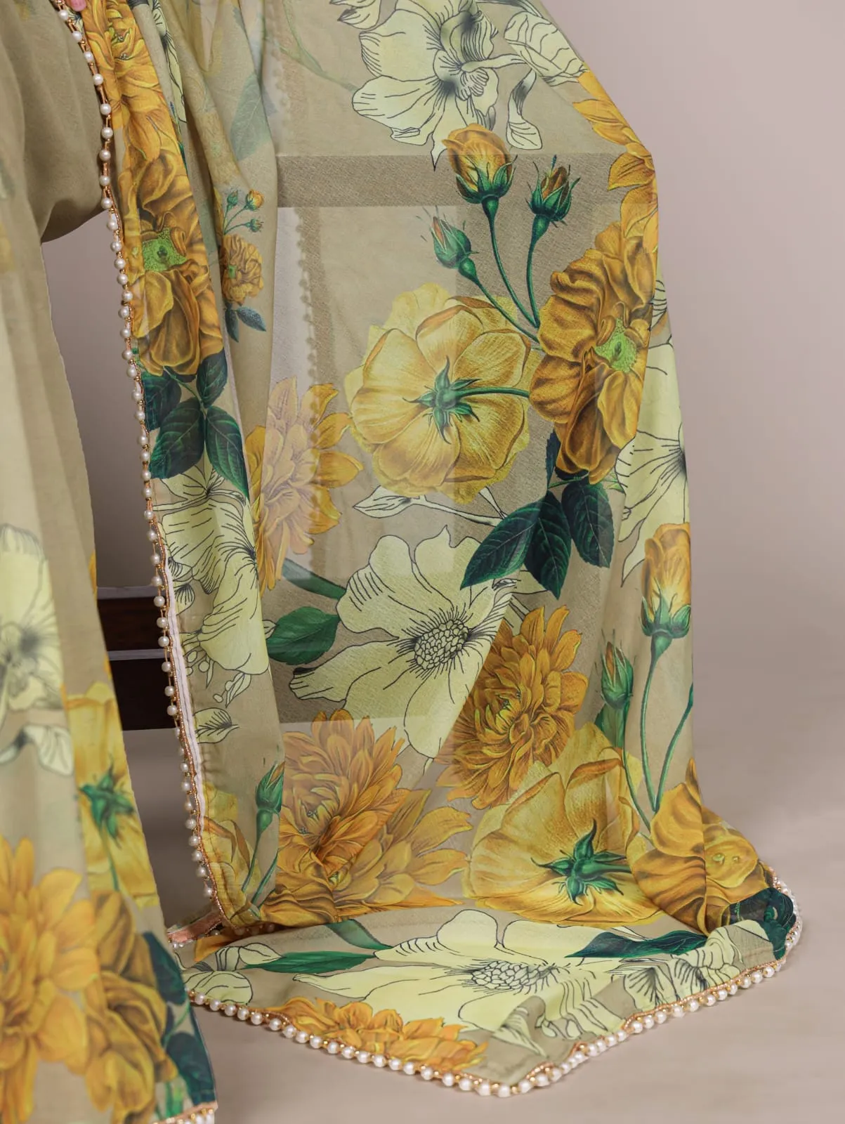 Pearl Lace Floral Print Saree