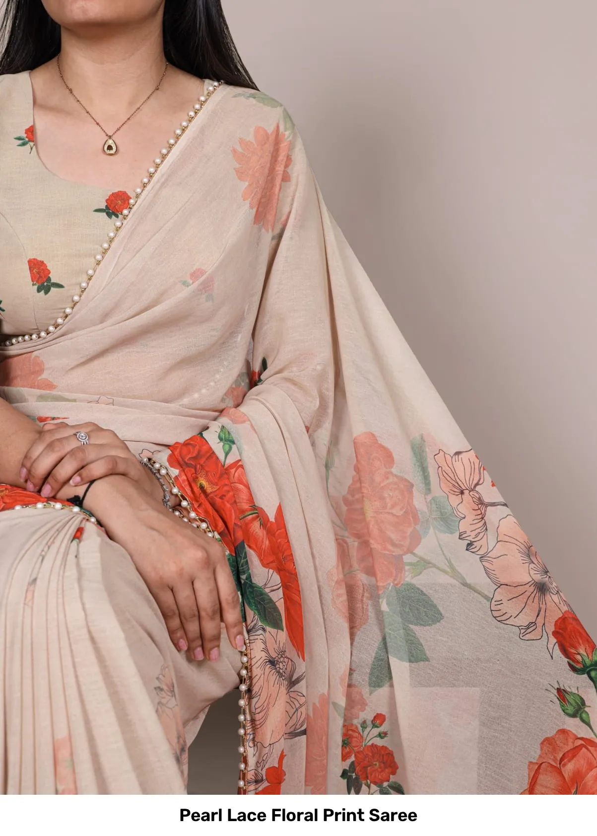 Pearl Lace Floral Print Saree 10