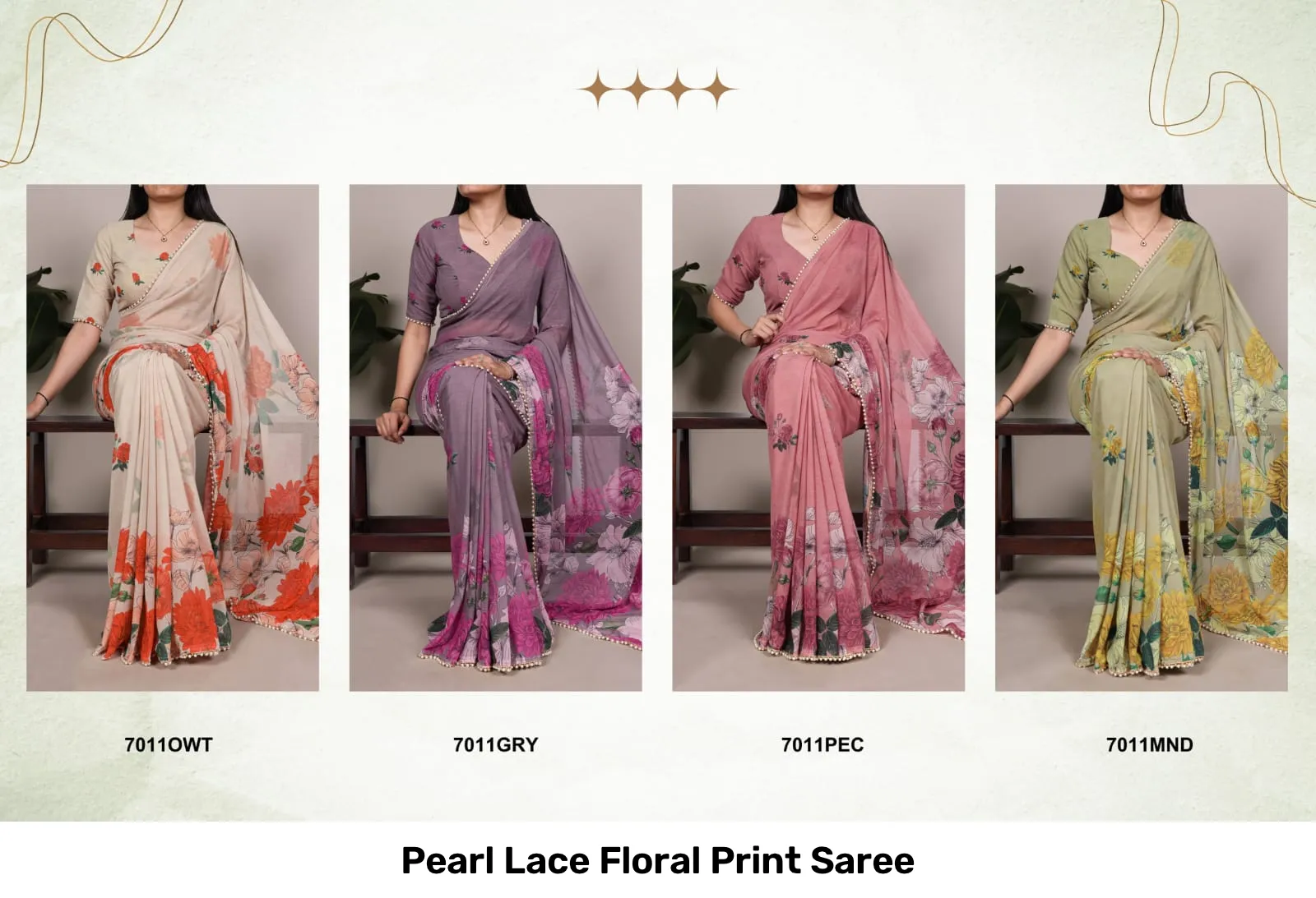 Pearl Lace Floral Print Saree 11