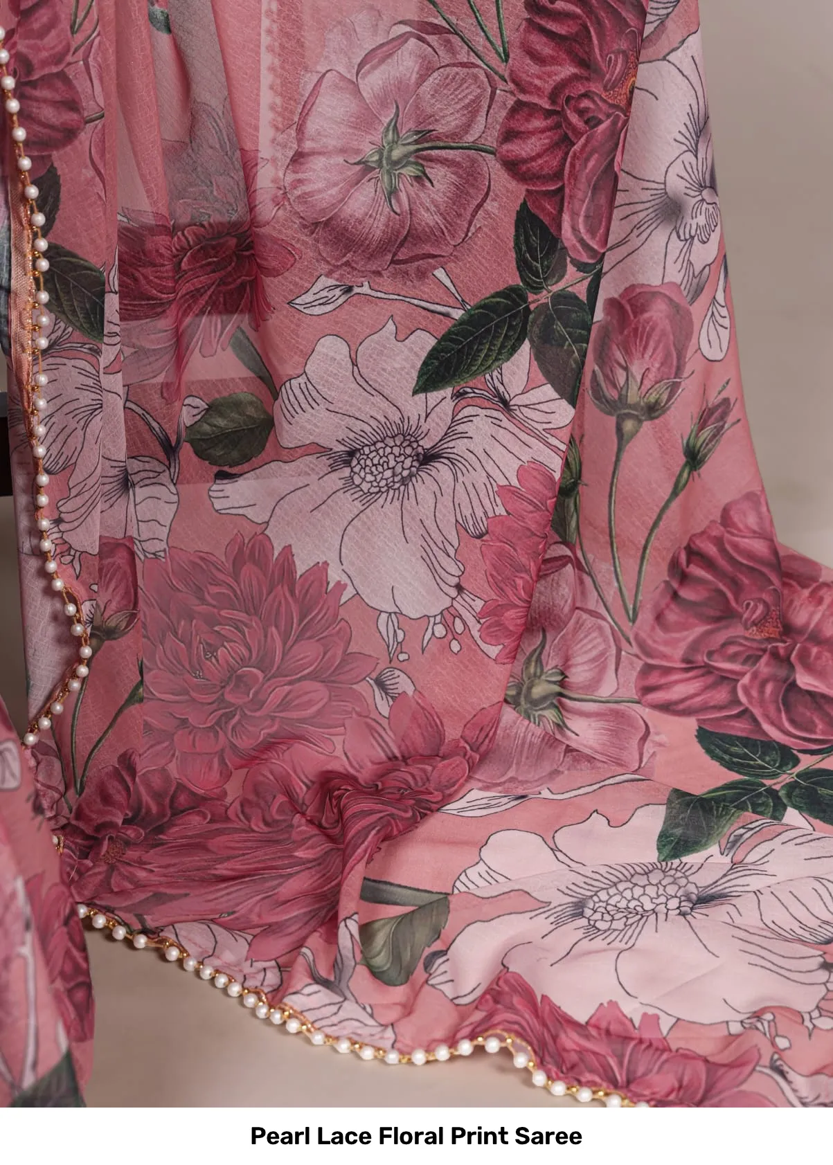 Pearl Lace Floral Print Saree 4
