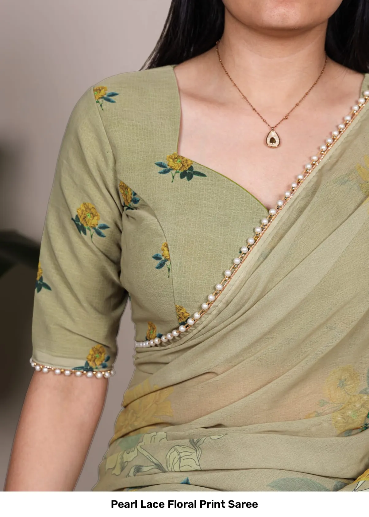 Pearl Lace Floral Print Saree 5