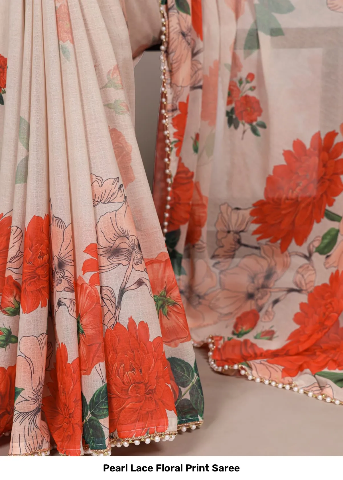 Pearl Lace Floral Print Saree 6