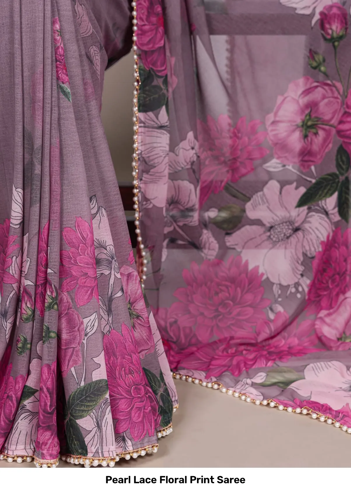Pearl Lace Floral Print Saree 7