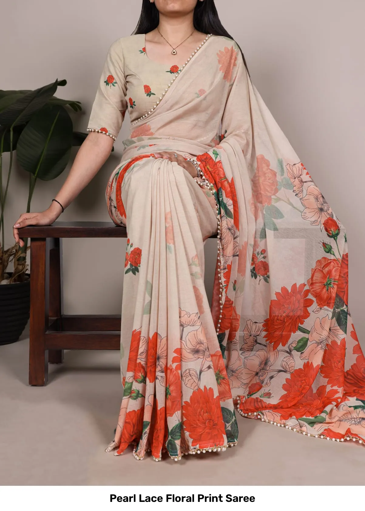 Pearl Lace Floral Print Saree 9
