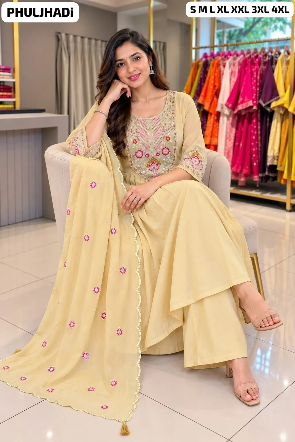Phuljhadi Chanderi Kurti Palazzo Set