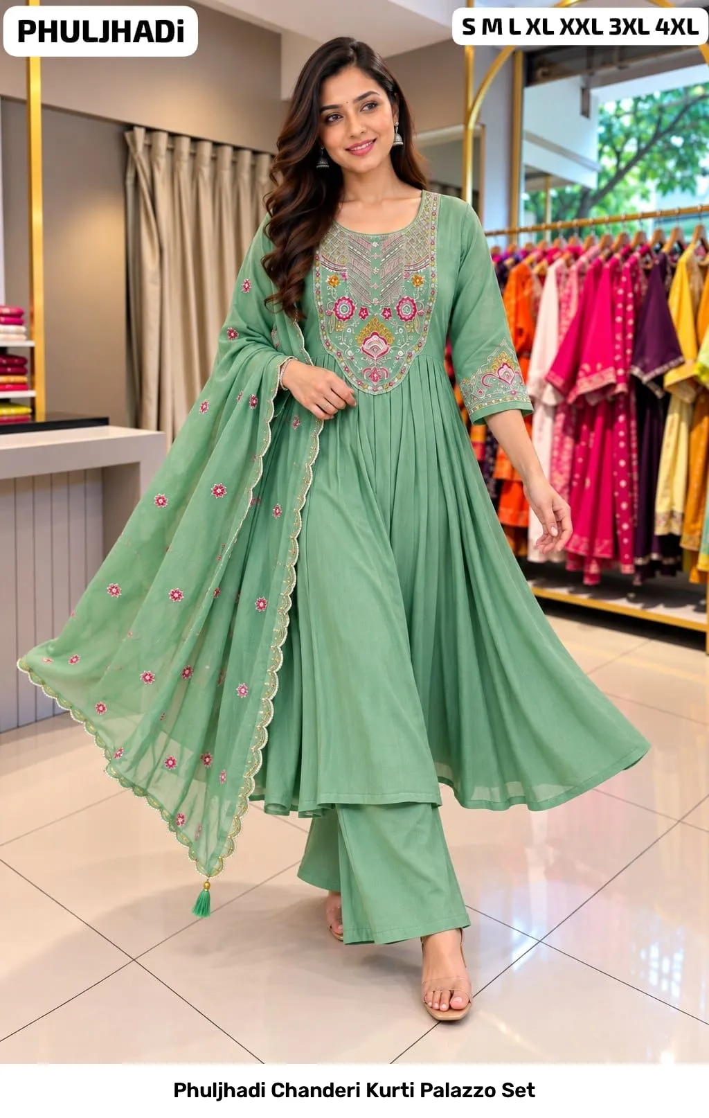 Phuljhadi Chanderi Kurti Palazzo Set 10
