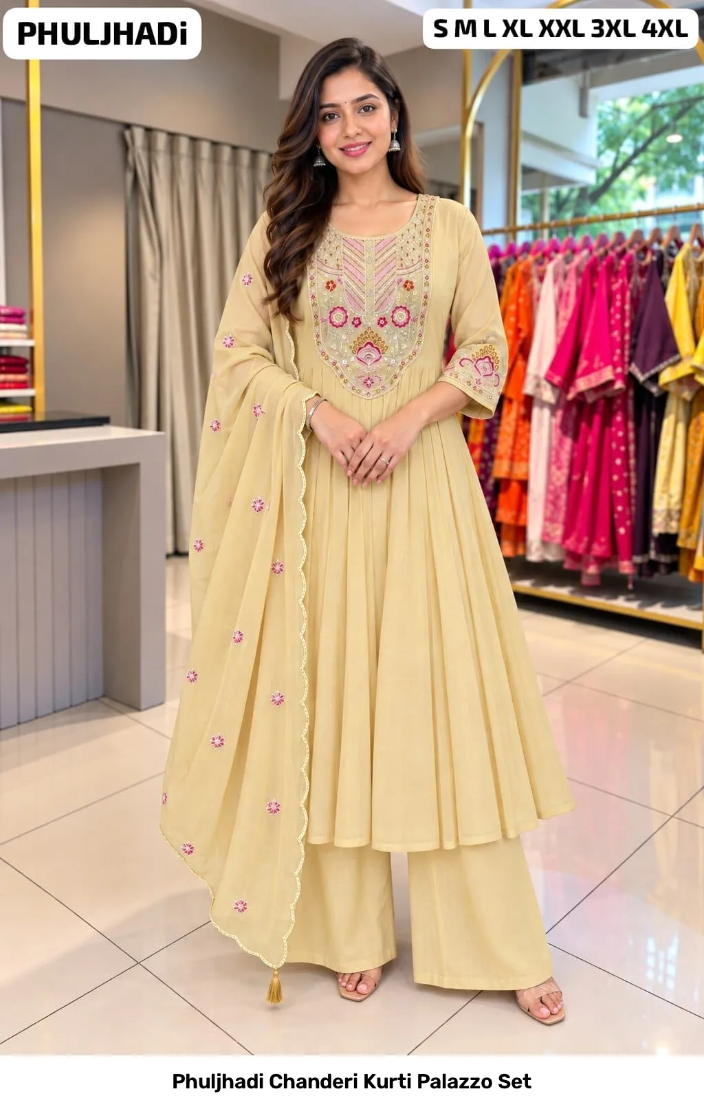 Phuljhadi Chanderi Kurti Palazzo Set 7