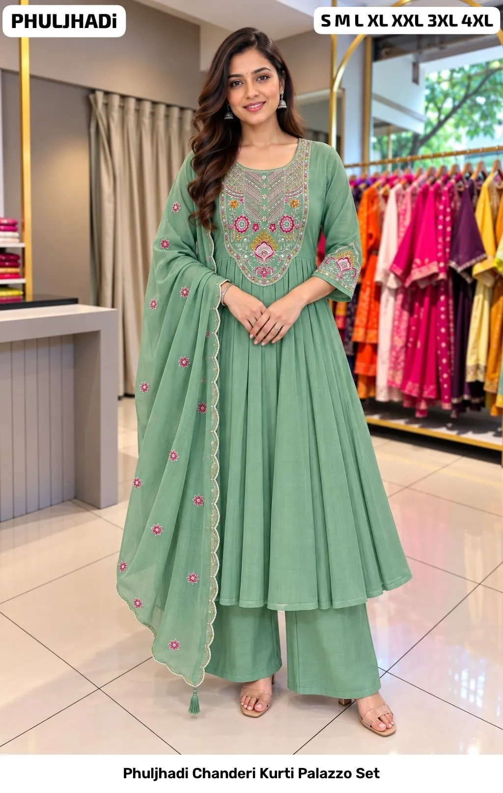 Phuljhadi Chanderi Kurti Palazzo Set 8