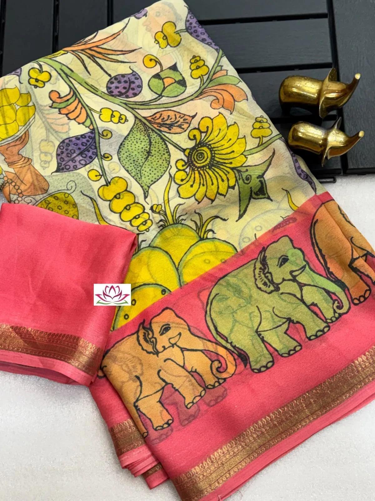 Pichwai Elephant Moss Crepe Saree