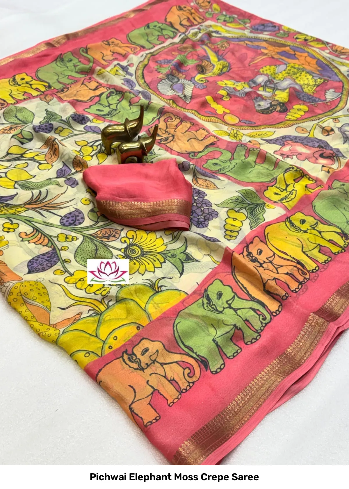 Pichwai Elephant Moss Crepe Saree 2