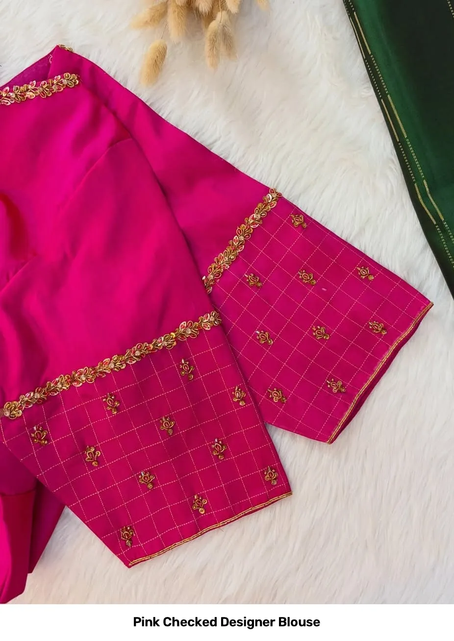 Pink Checked Designer Blouse 2