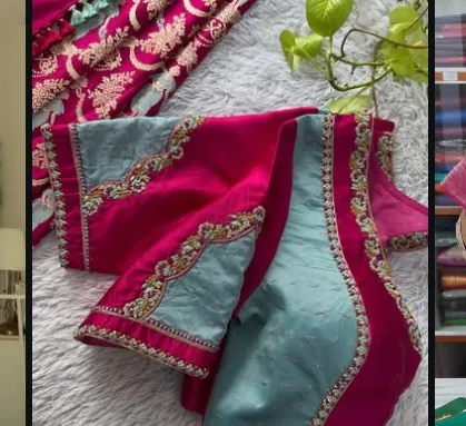 Pink Dual Tone Scallop Maggam Work Blouse