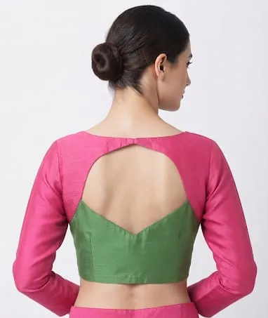 Pink & Green Contrast Silk Blouse