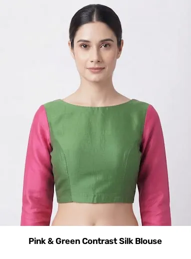 Pink & Green Contrast Silk Blouse 2