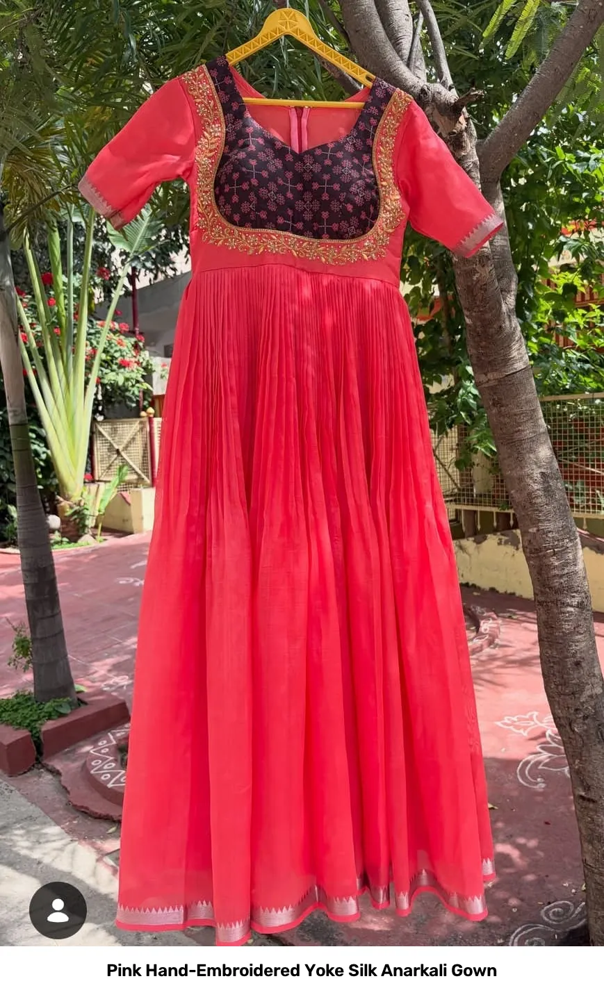 Pink Hand-Embroidered Yoke Silk Anarkali Gown 2