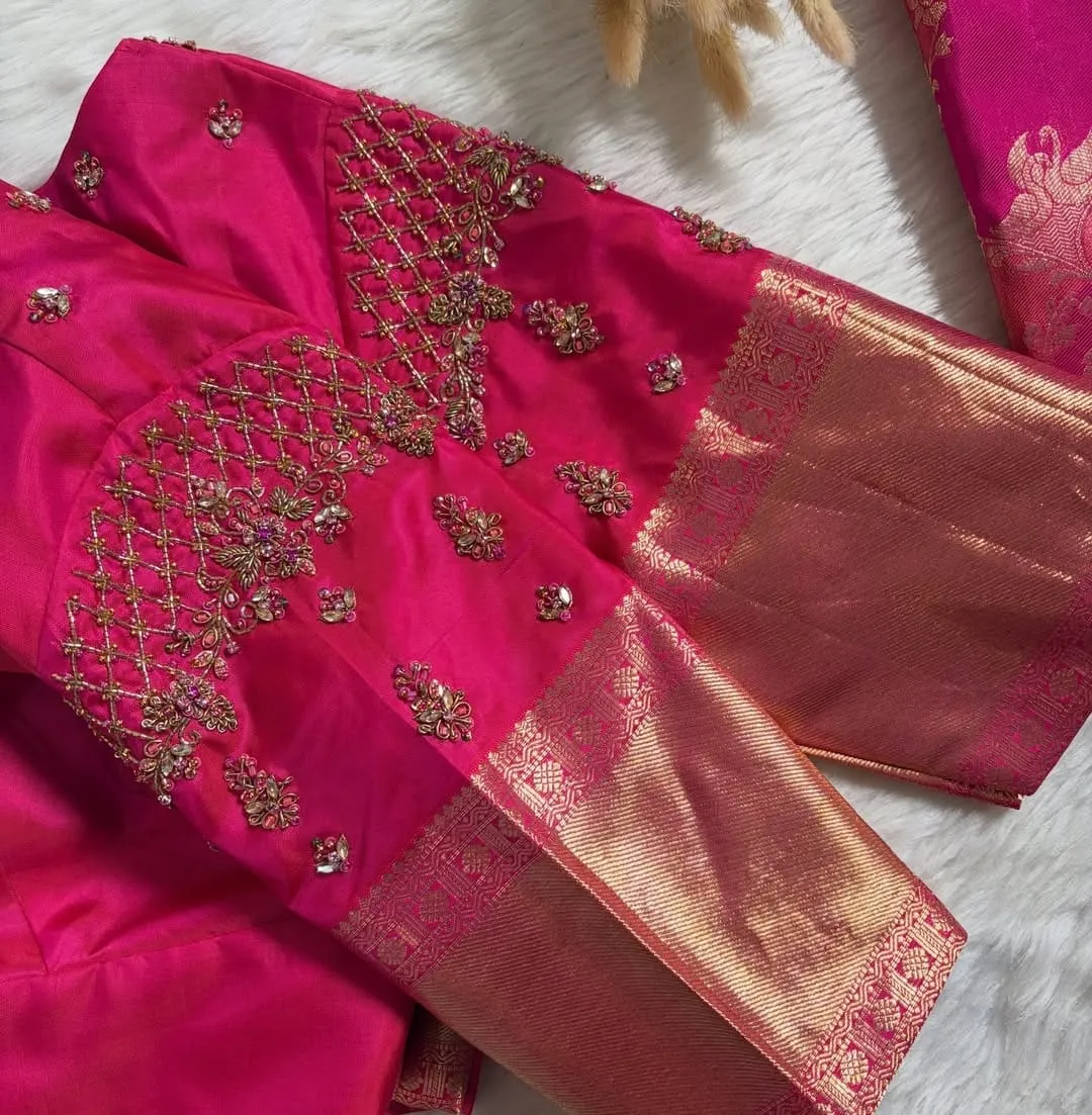 Pink Maggam Work Designer Blouse