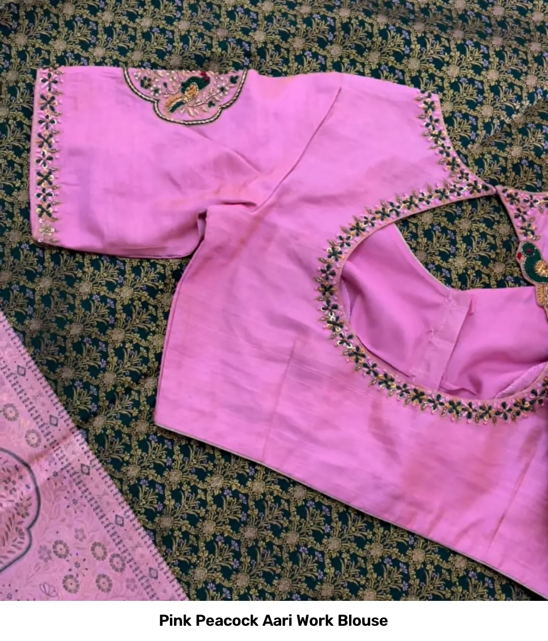 Pink Peacock Aari Work Blouse 2