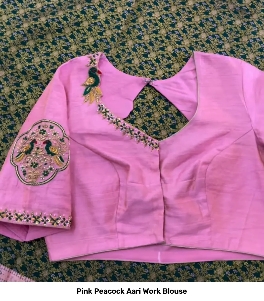 Pink Peacock Aari Work Blouse 3