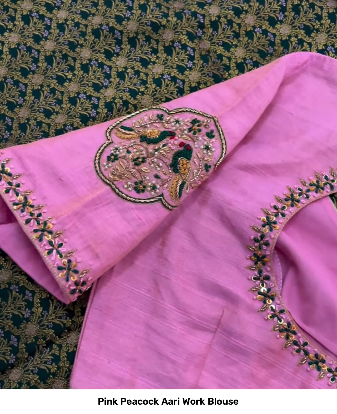 Pink Peacock Aari Work Blouse 4
