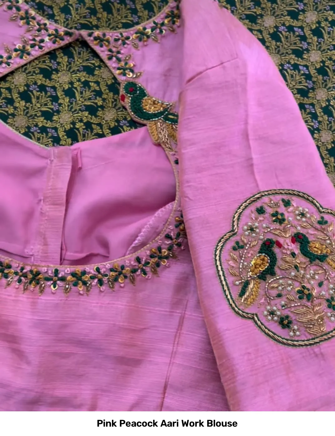 Pink Peacock Aari Work Blouse 5