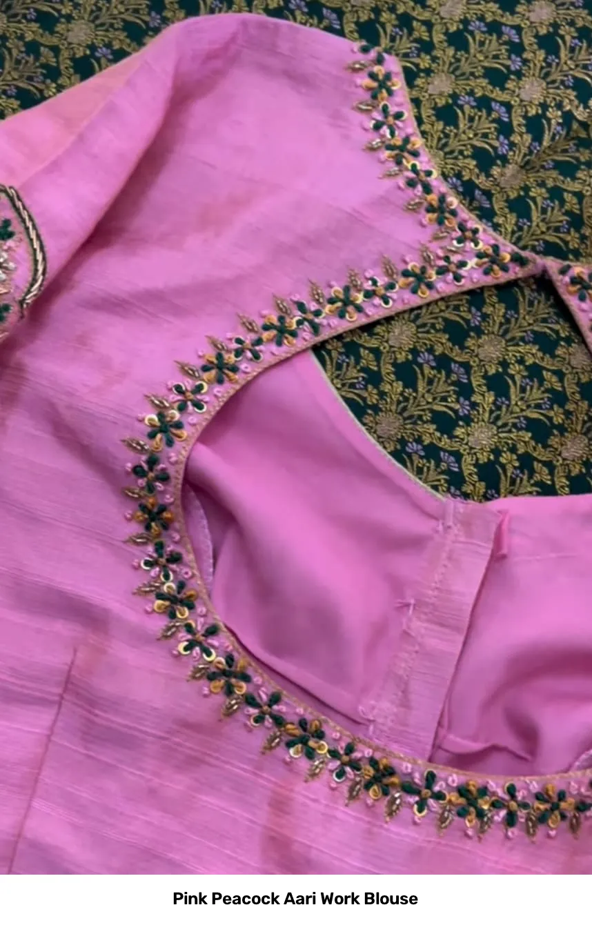 Pink Peacock Aari Work Blouse 6