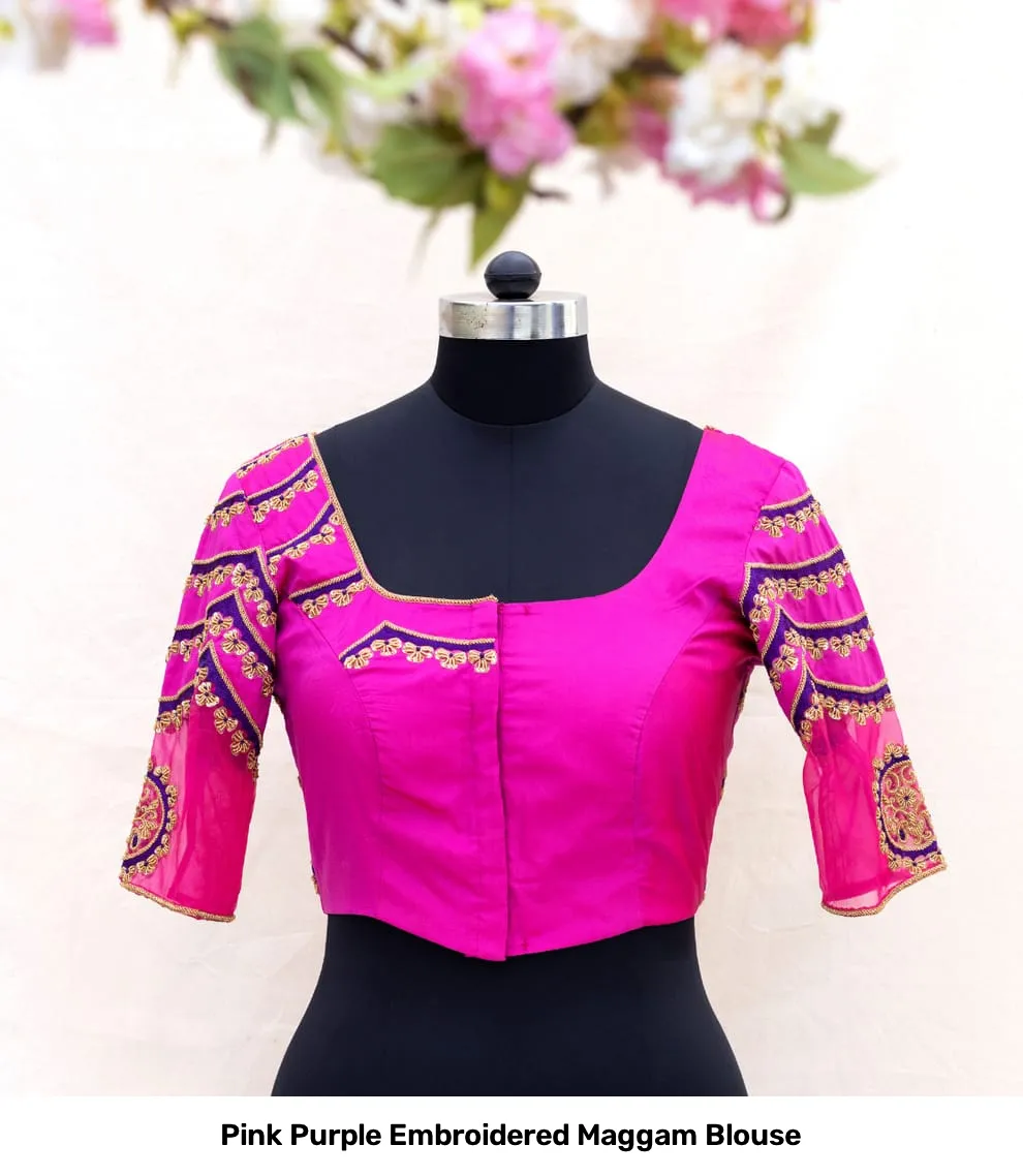 Pink Purple Embroidered Maggam Blouse 2