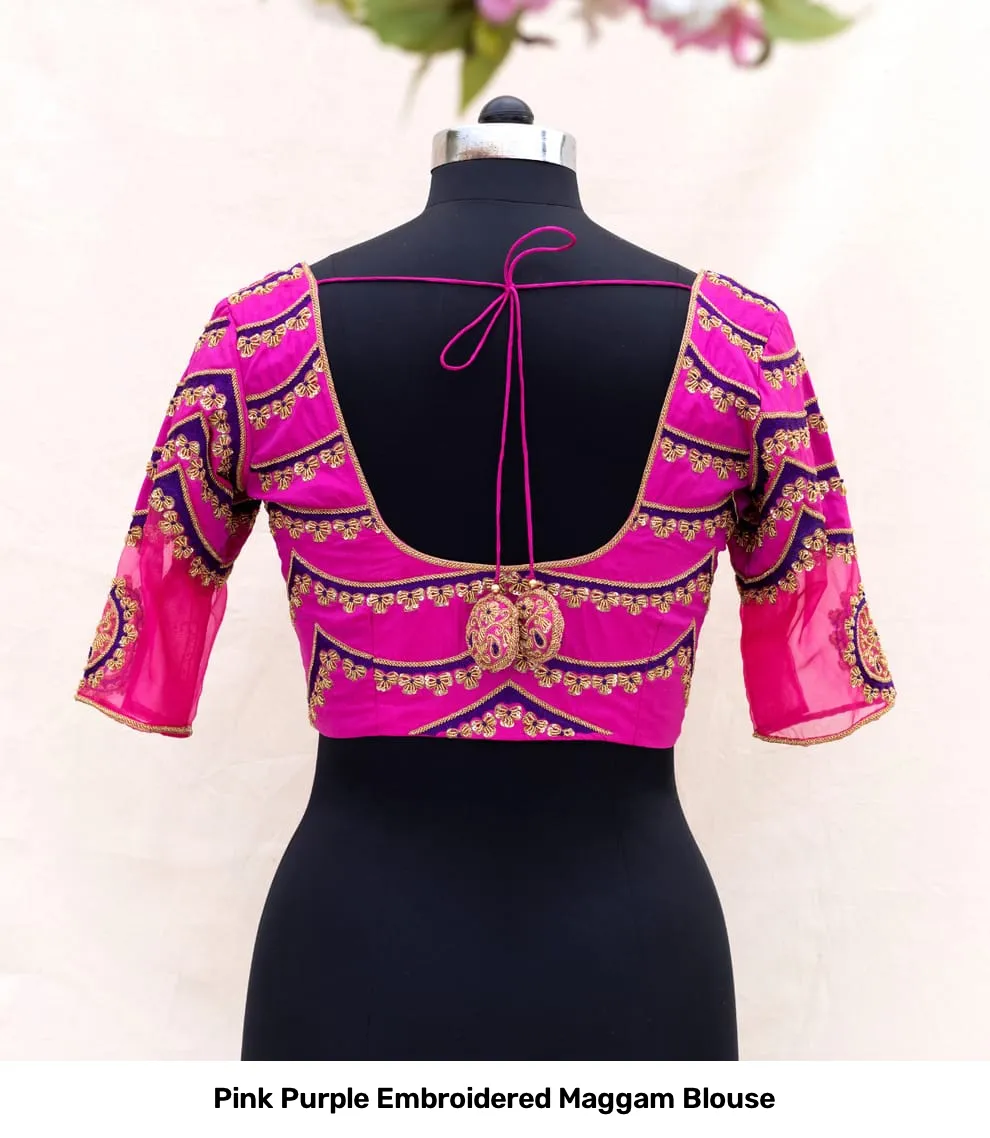 Pink Purple Embroidered Maggam Blouse 3