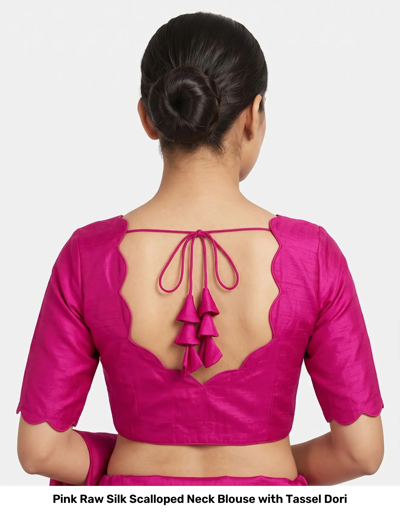 Pink Raw Silk Scalloped Neck Blouse with Tassel Dori 2
