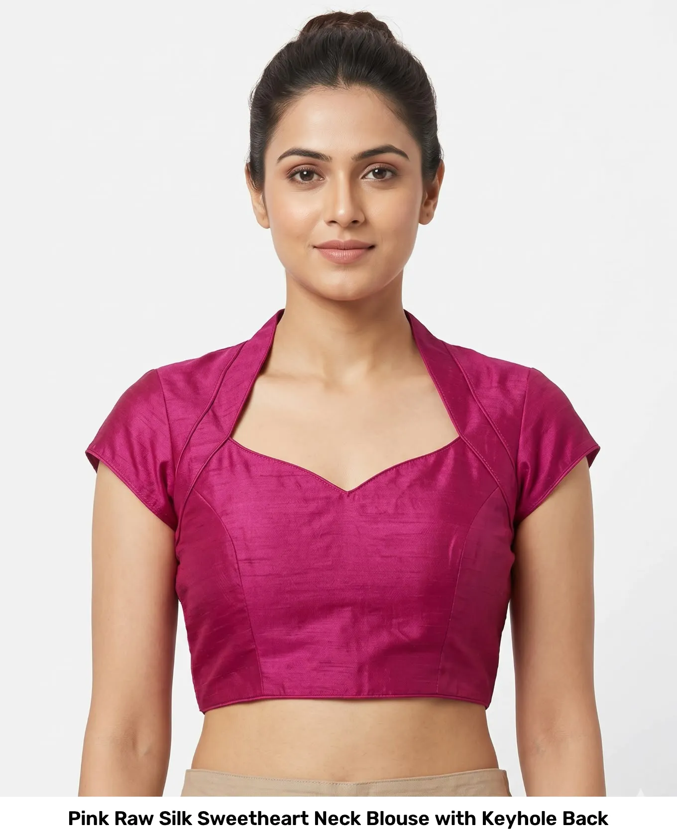 Pink Raw Silk Sweetheart Neck Blouse with Keyhole Back 2