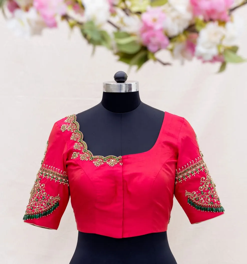 Pink Scalloped Maggam Work Blouse