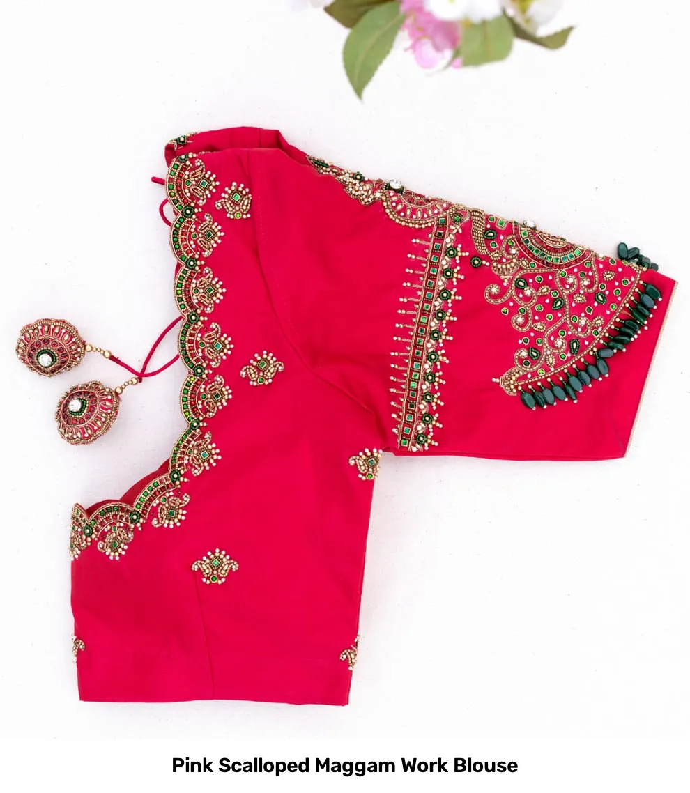 Pink Scalloped Maggam Work Blouse 2