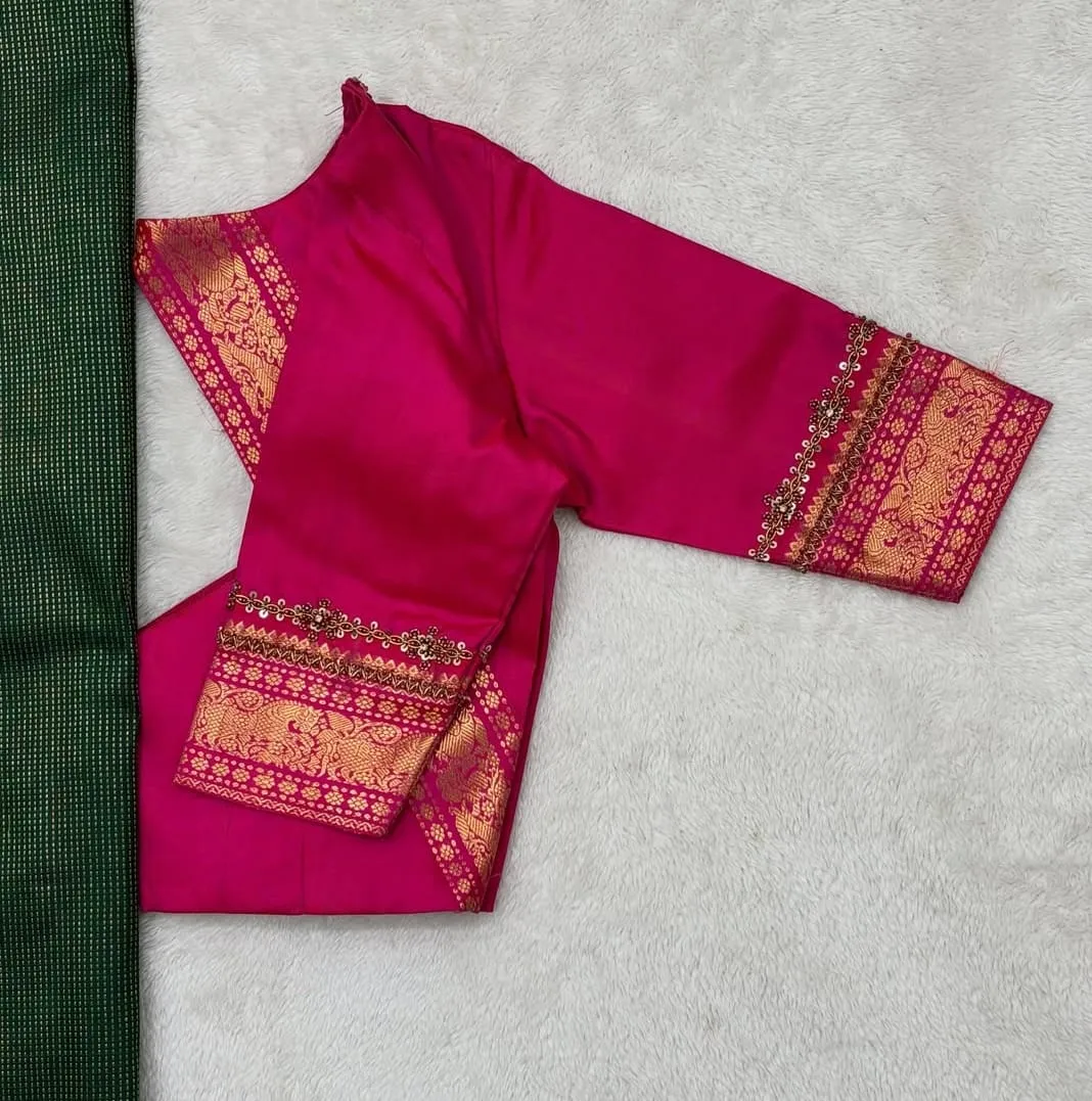 Pink Silk Heavy Zari Designer Readymade Blouse