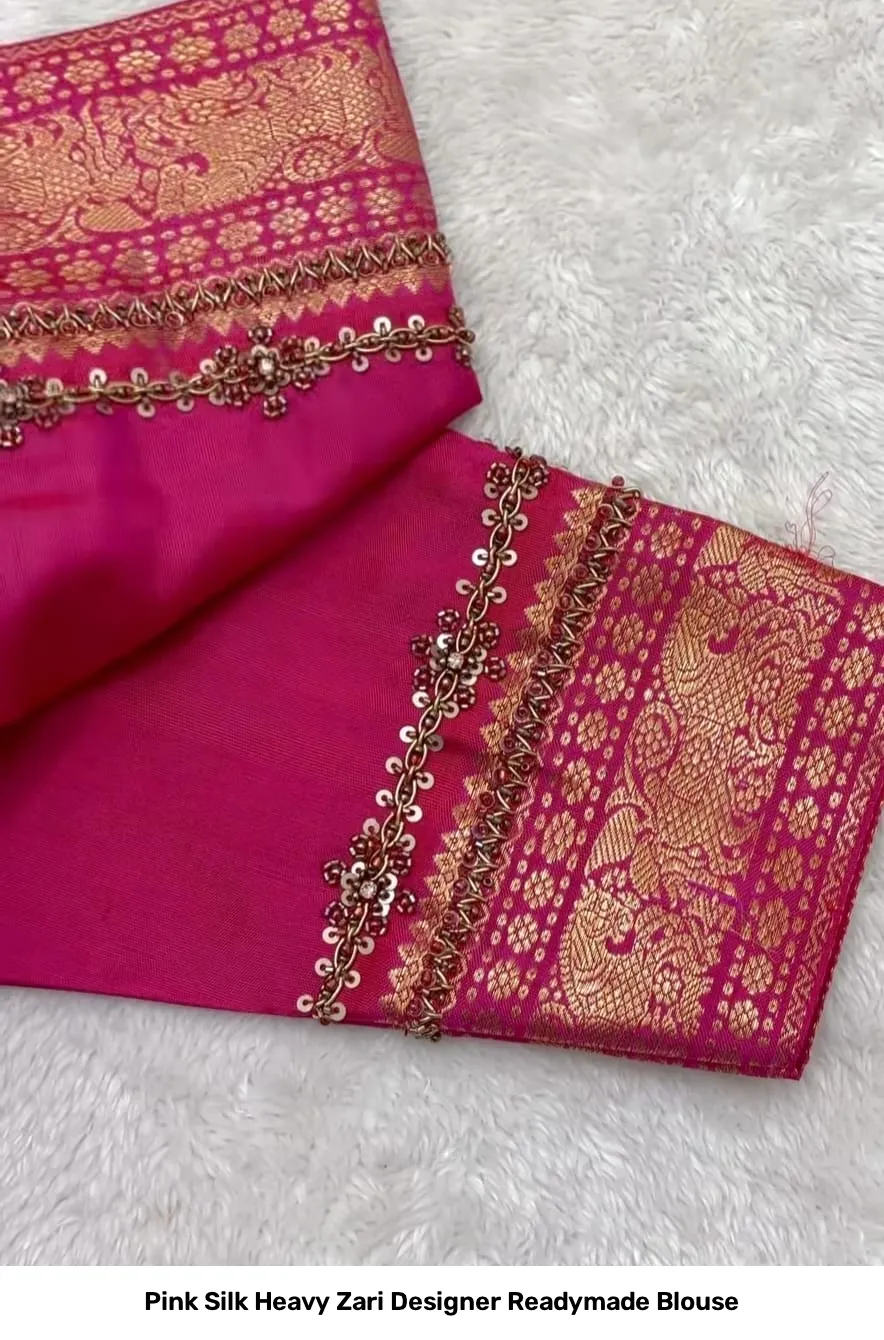 Pink Silk Heavy Zari Designer Readymade Blouse 2