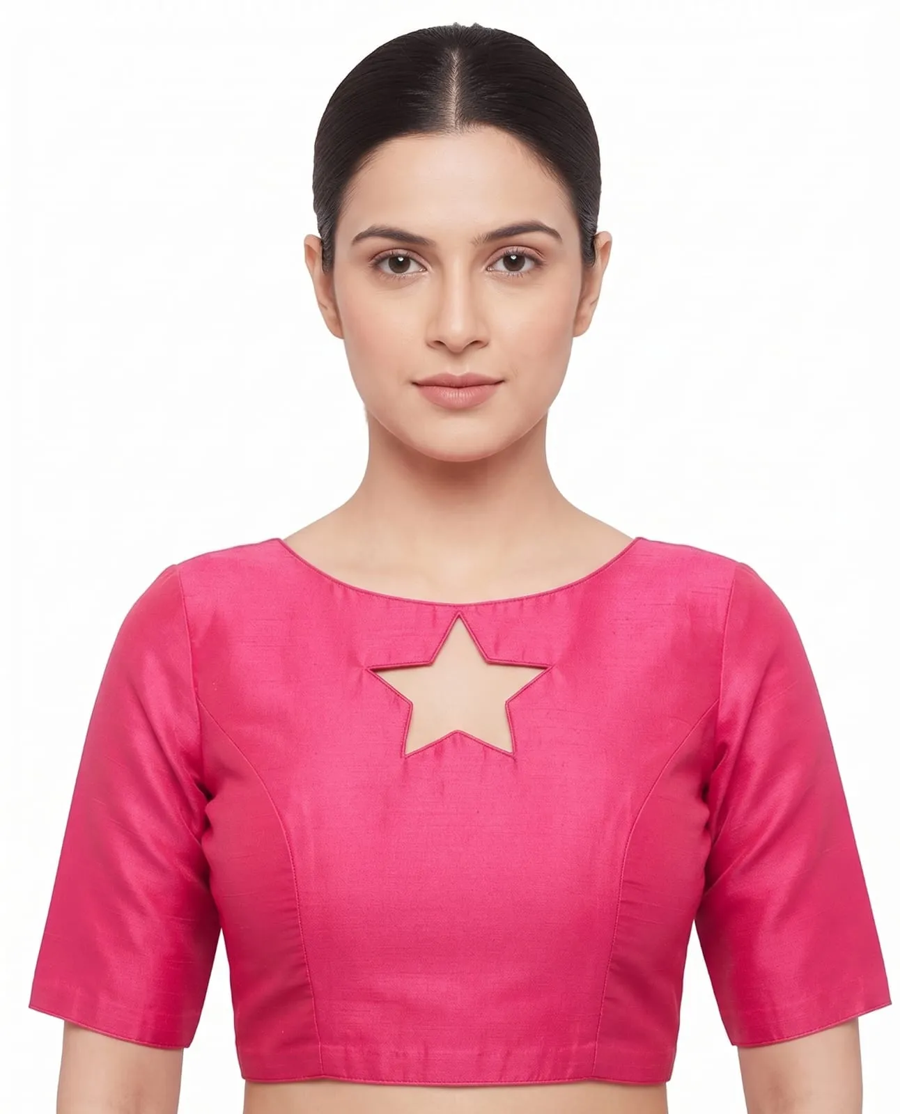 Pink Star Neck Raw Silk Blouse 1