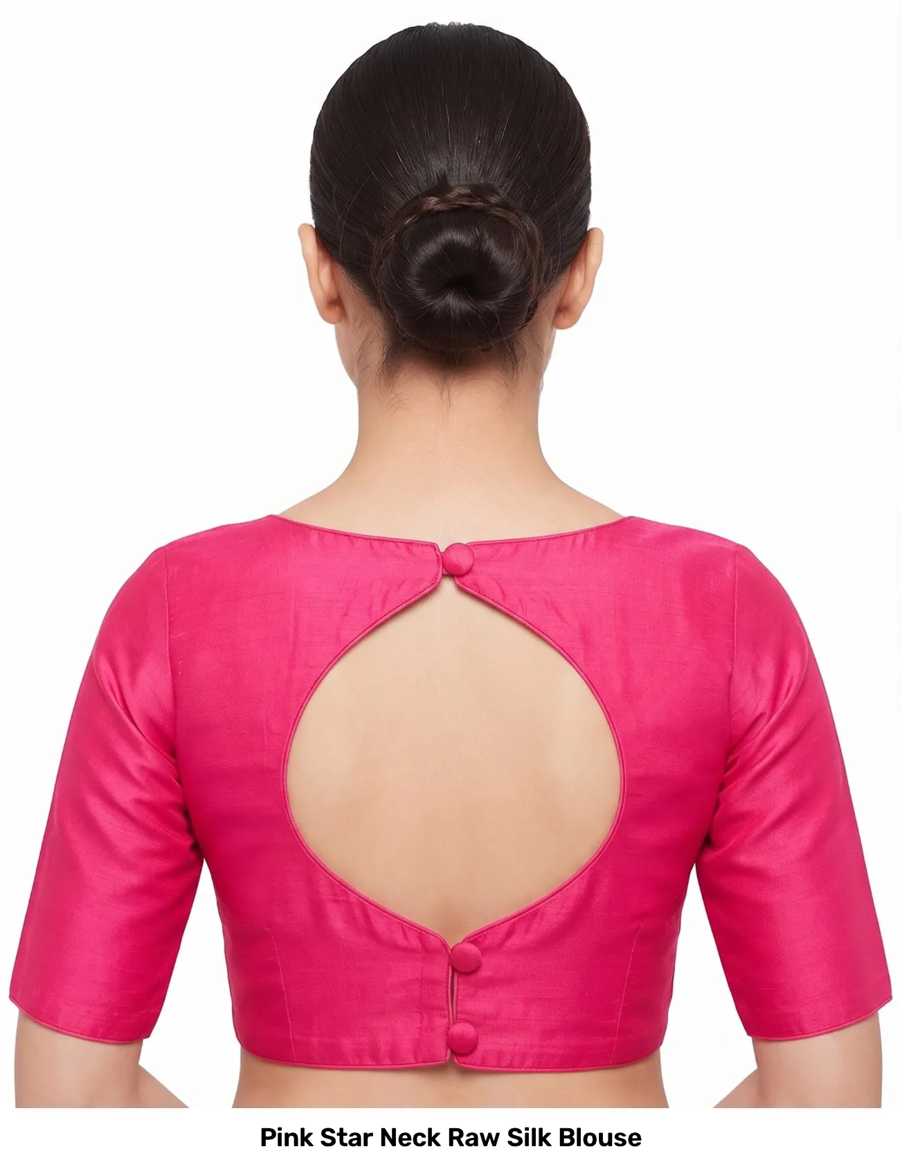Pink Star Neck Raw Silk Blouse 2
