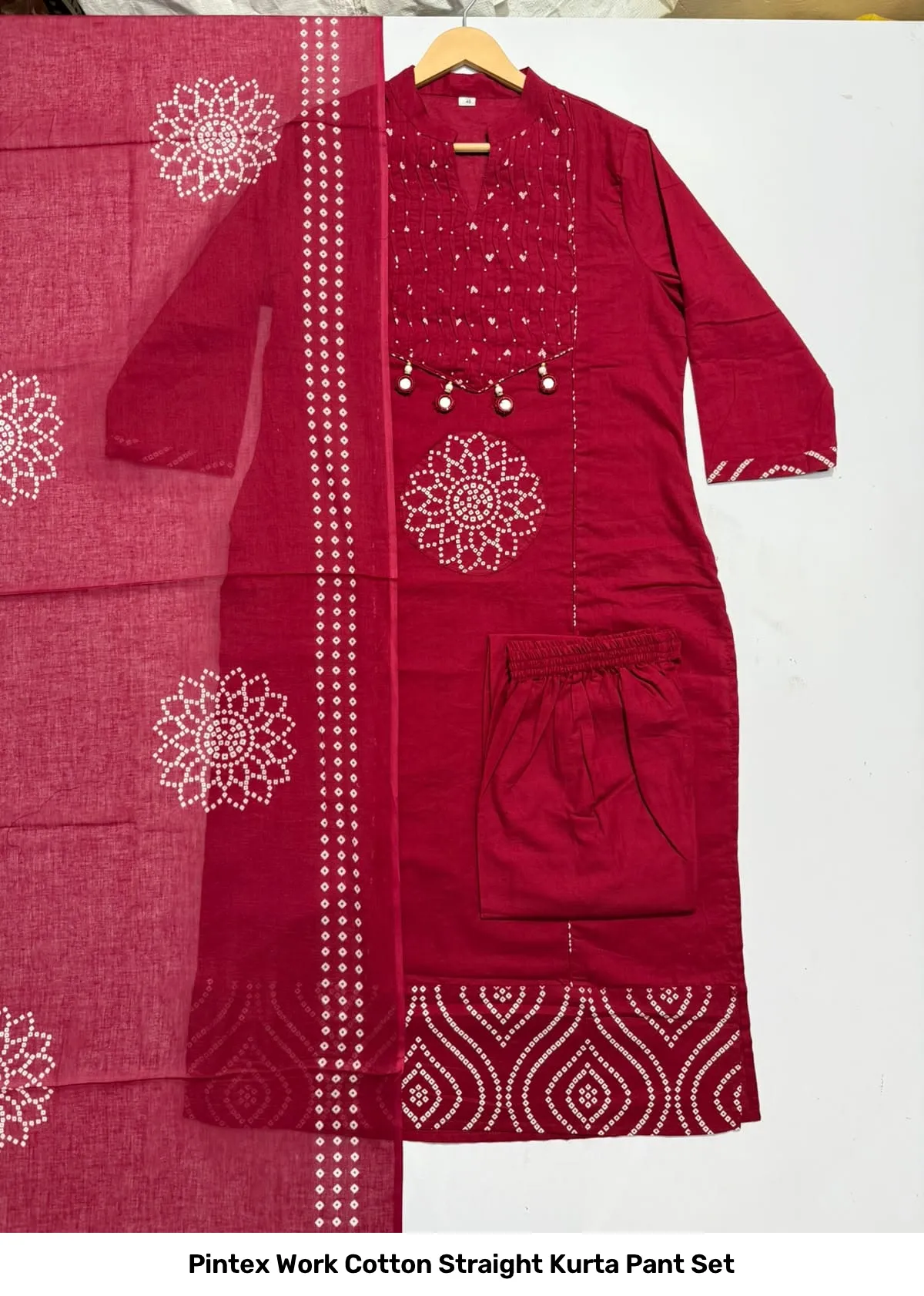 Pintex Work Cotton Straight Kurta Pant Set 10