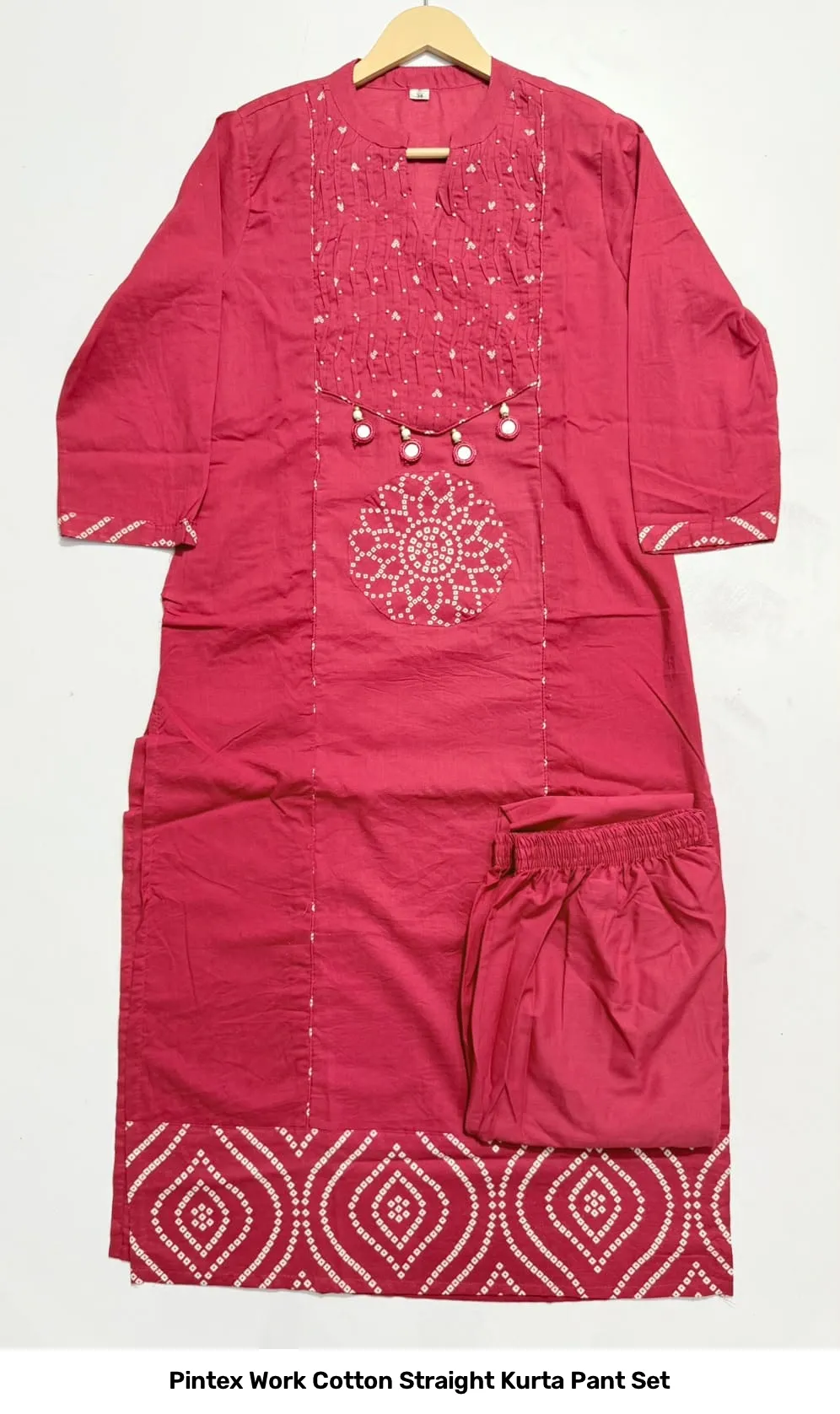 Pintex Work Cotton Straight Kurta Pant Set 16