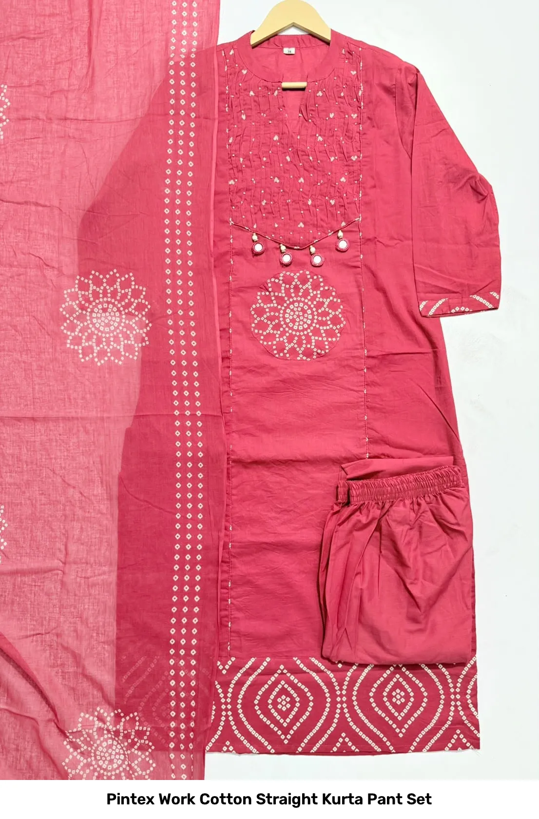 Pintex Work Cotton Straight Kurta Pant Set 3