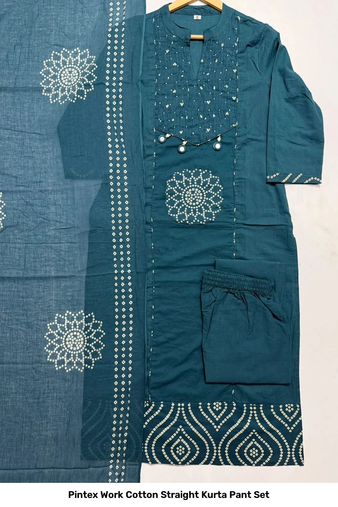 Pintex Work Cotton Straight Kurta Pant Set 5
