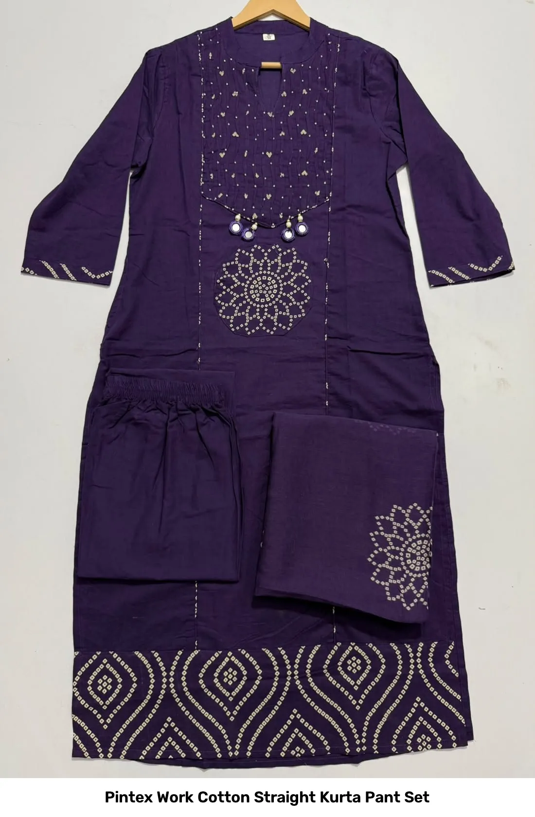 Pintex Work Cotton Straight Kurta Pant Set 7