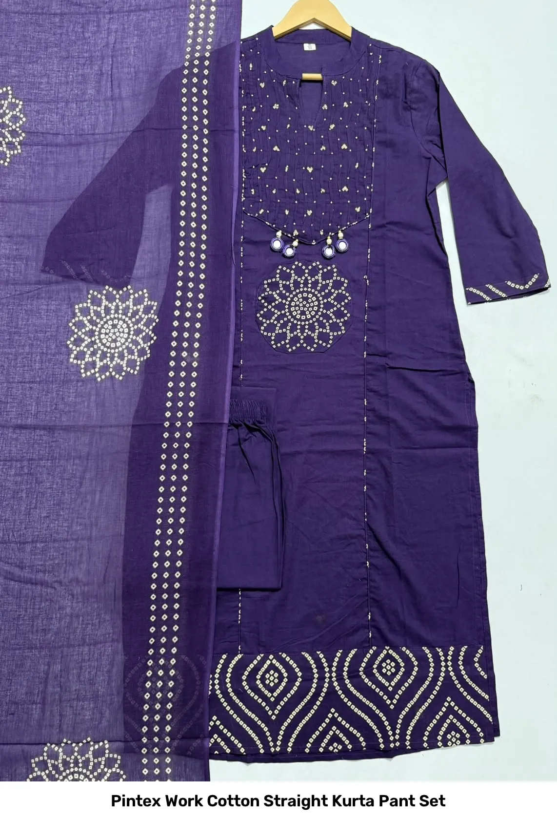 Pintex Work Cotton Straight Kurta Pant Set 9