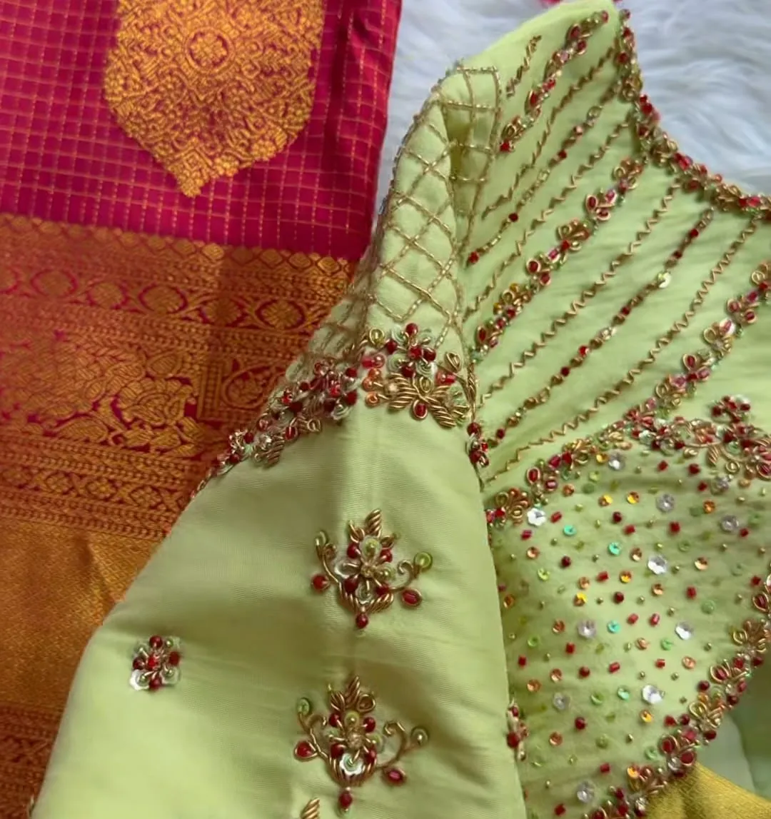 Pistachio Green Maggam Work Readymade Blouse
