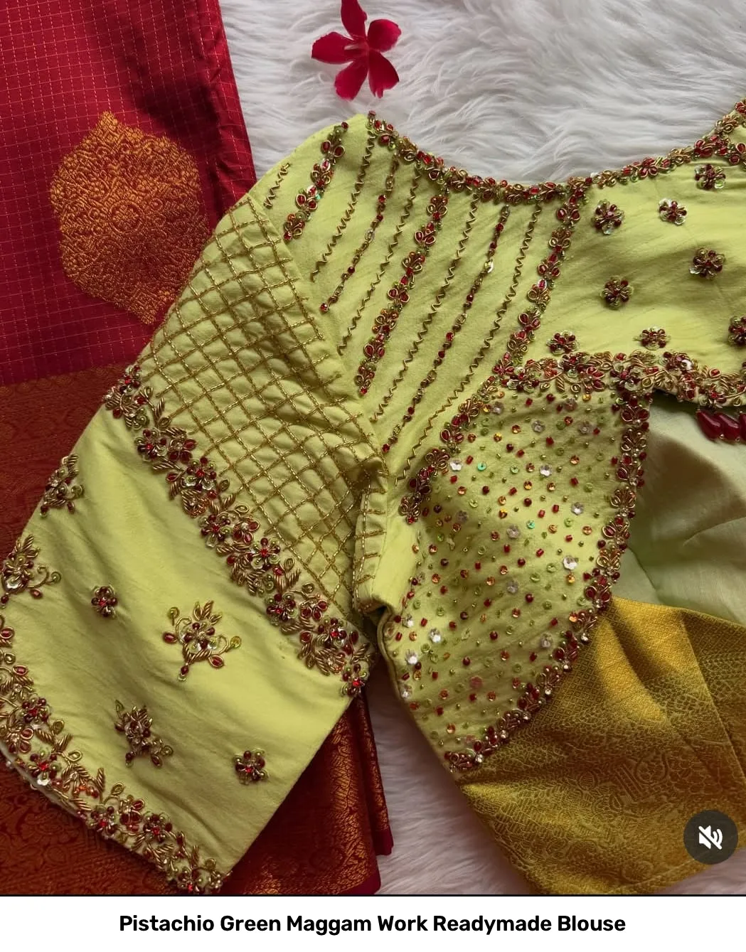 Pistachio Green Maggam Work Readymade Blouse 2