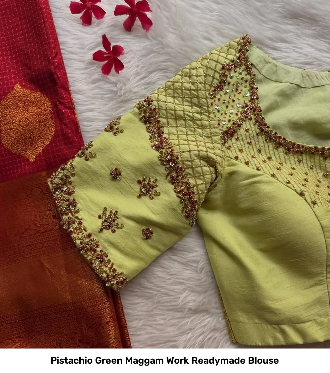 Pistachio Green Maggam Work Readymade Blouse 3