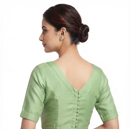 Pistachio Green Silk Back Button Blouse