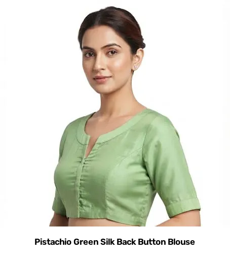 Pistachio Green Silk Back Button Blouse 2