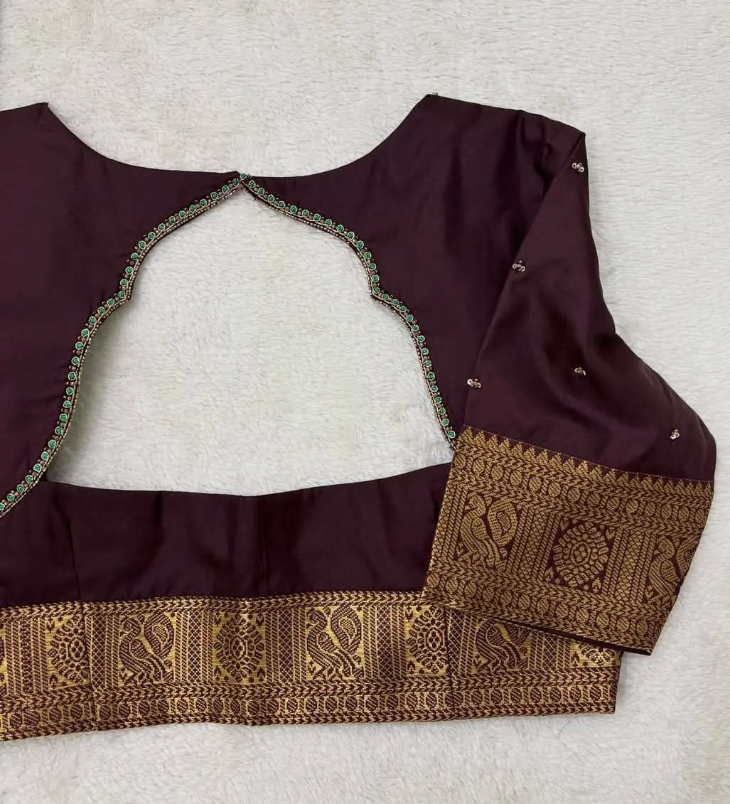 Plum Designer Maggam Work Readymade Blouse