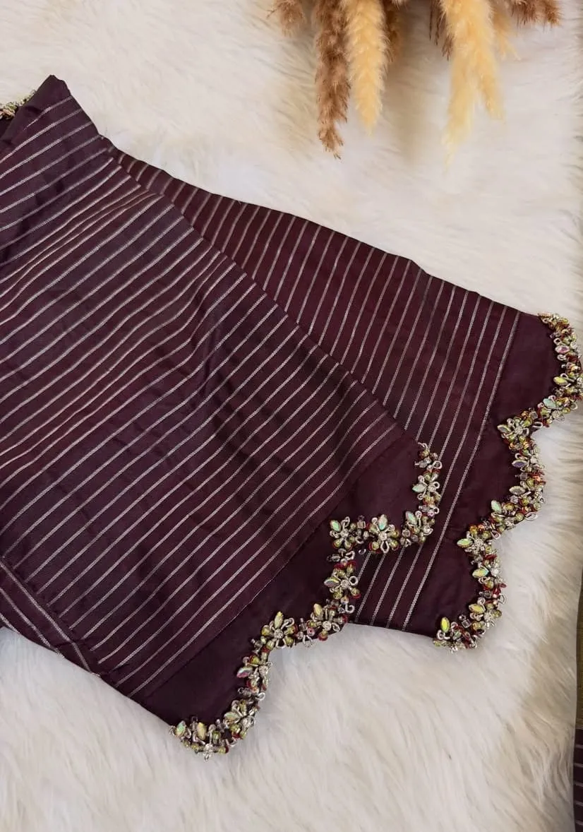 Plum Party Wear Aari Work Blouse