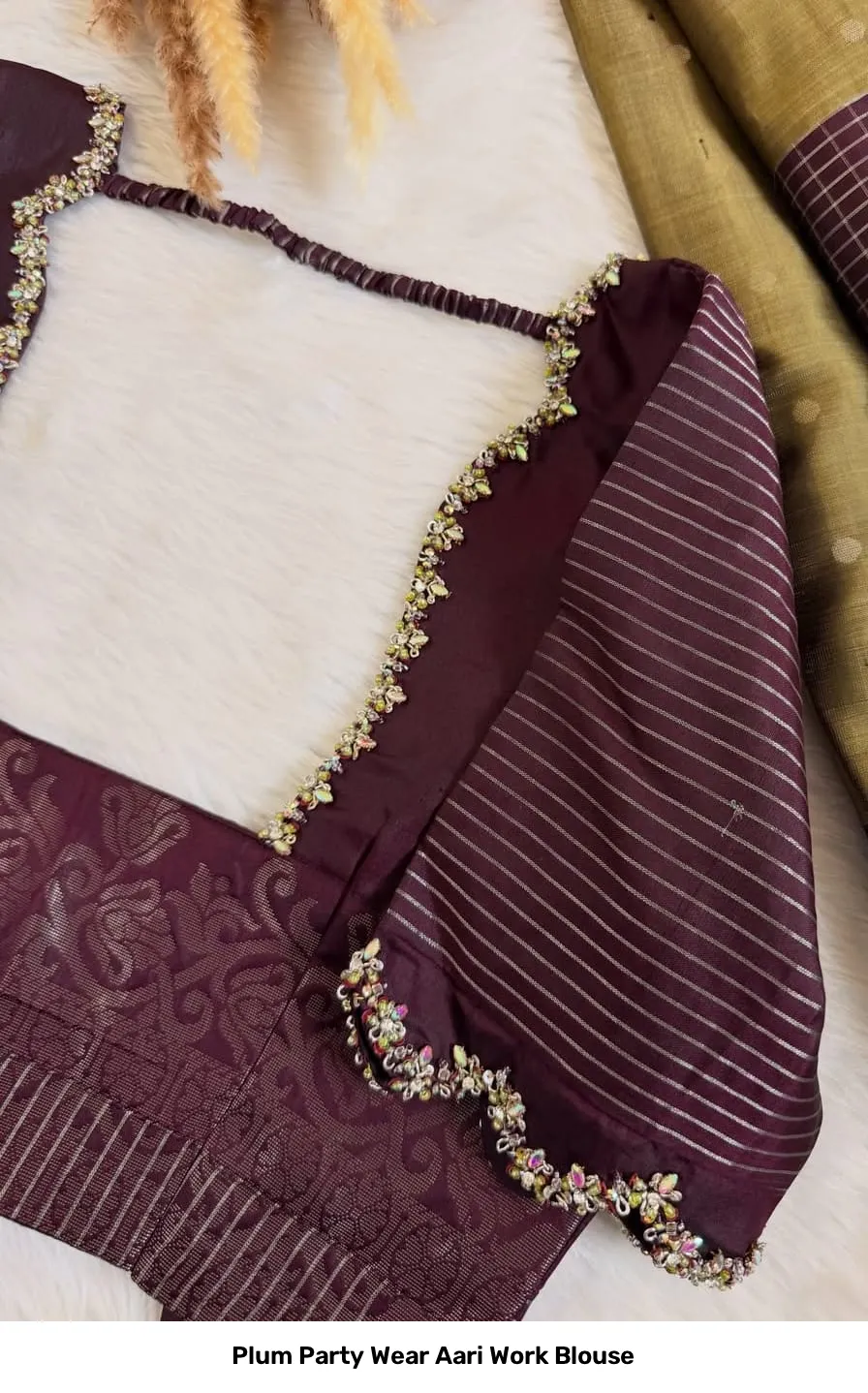 Plum Party Wear Aari Work Blouse 2