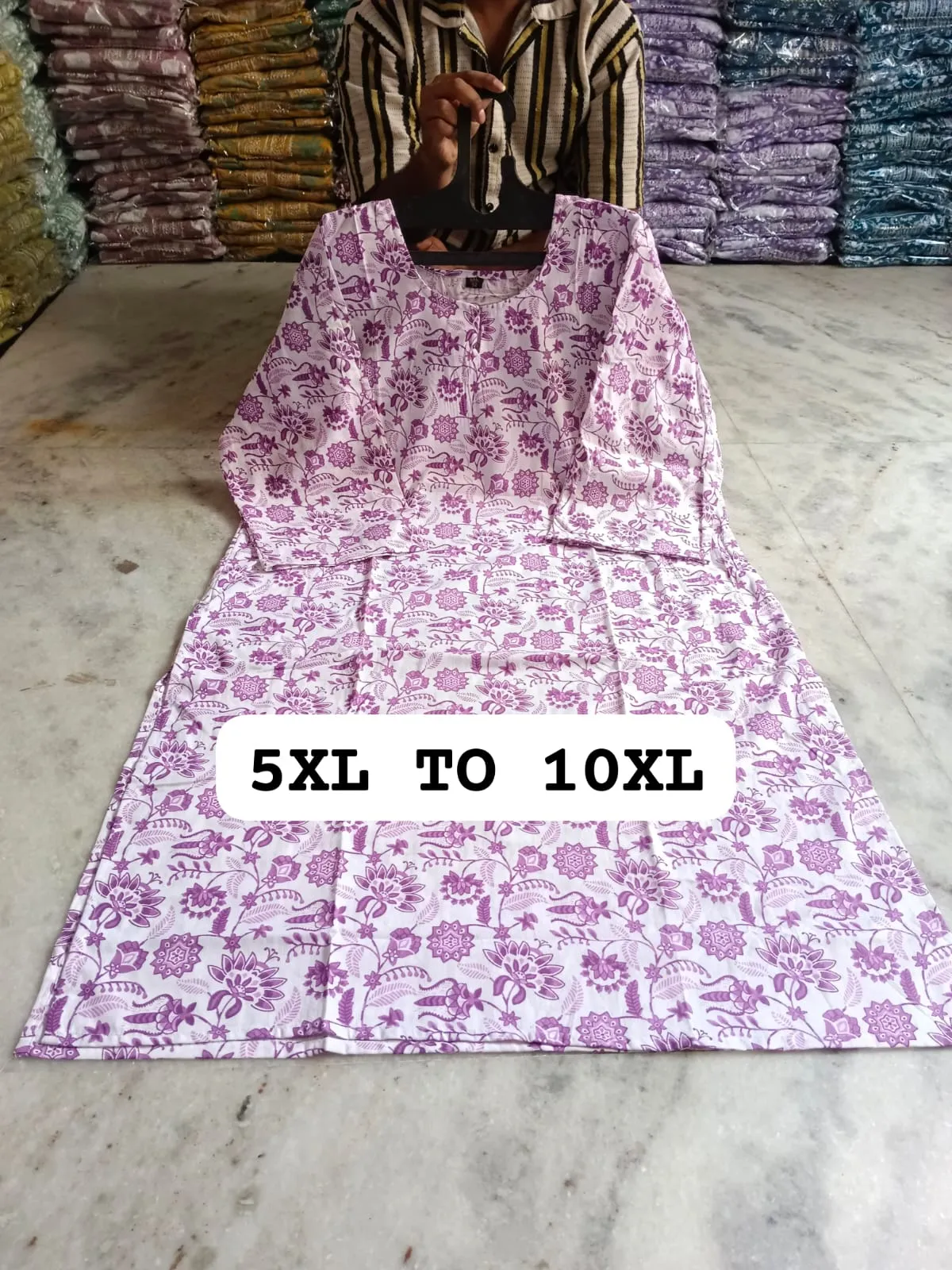 Plus Size Pure Cotton Straight Kurti (5XL to 10XL) | Floral Print 44" Long Daily Wear Kurta for Women